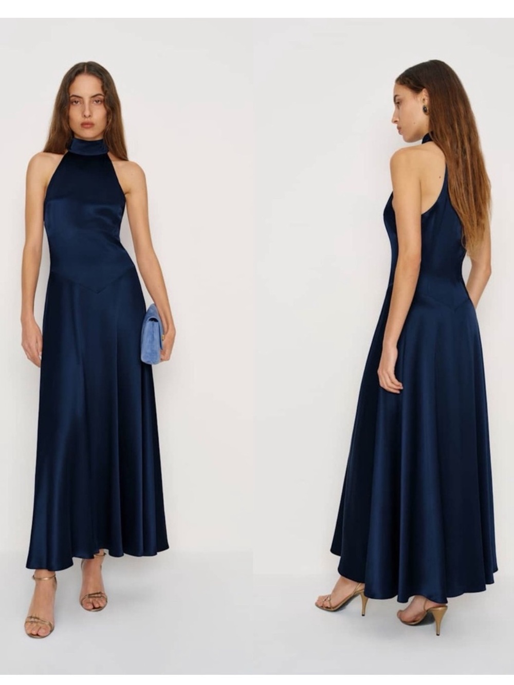 REFORMATION Katelyn Silk Dress in Navy Blue Maxi SZ US 0